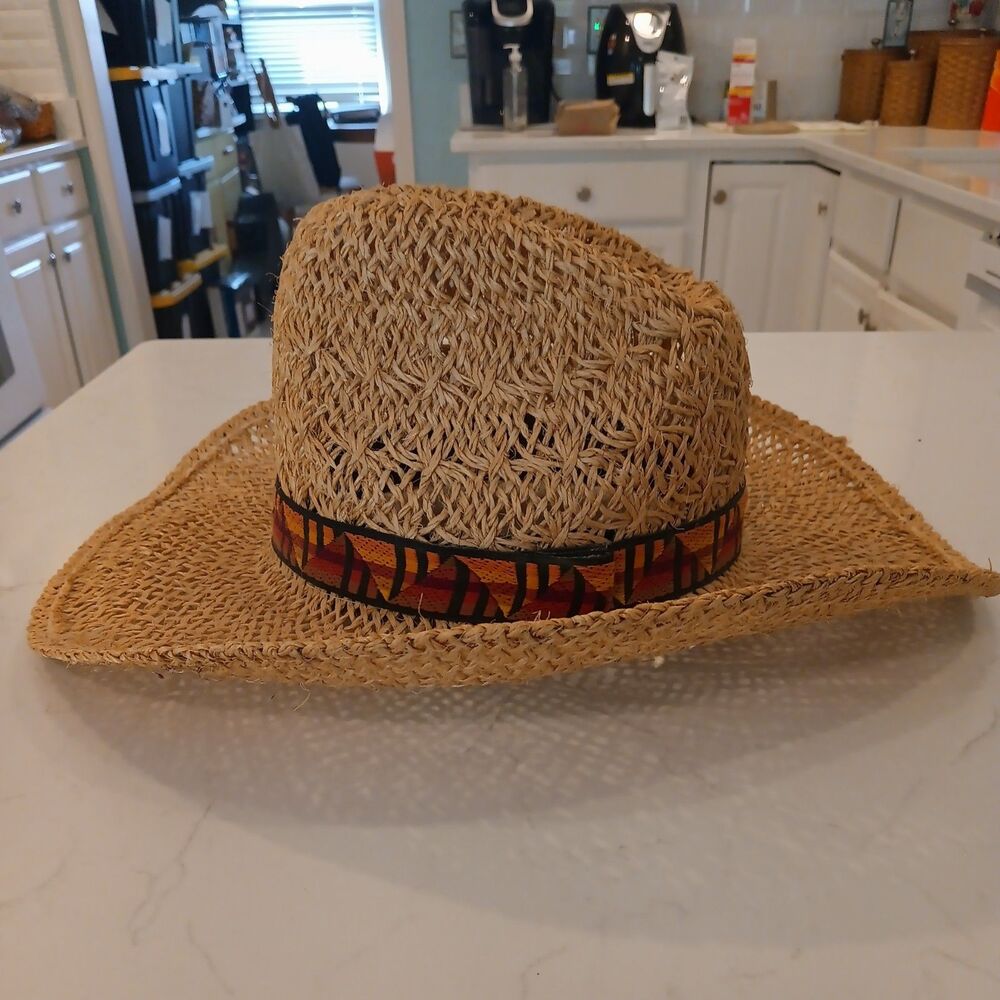 Cowboy Straw Hat By Roper Brand Size 7 & 1/2 (7-1/2) Decorative Southwest Band